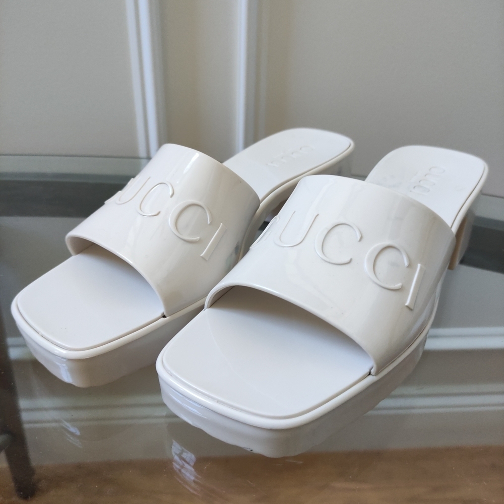 Rubber Platform Sandals Slide Women's 7 White Not Gucci